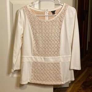 Ann Taylor 3/4 Sleeve Crochet Panel Peplum Blouse
